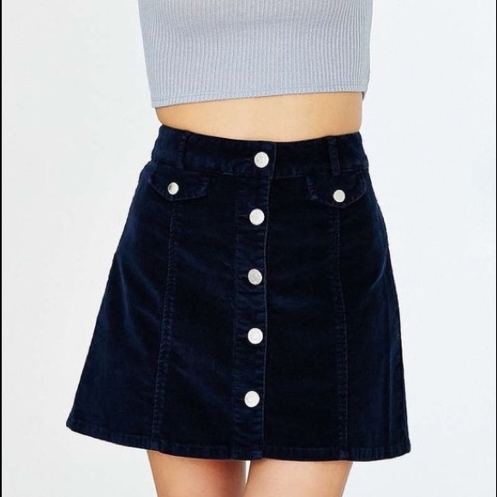 Urban Outfitters Corduroy Button Up Skirt in Navy